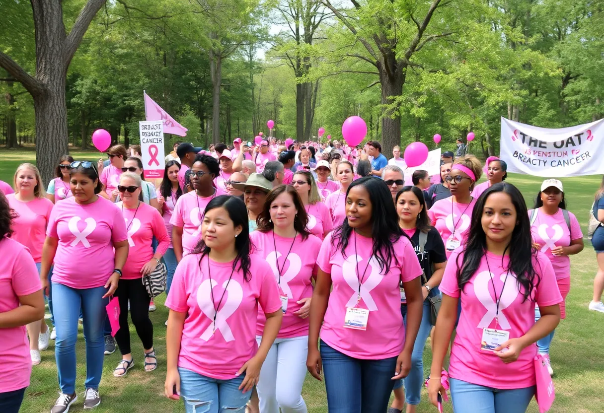 Participants in pink clothing at the Susan G. Komen Race for the Cure in Detroit