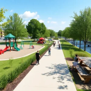 Families enjoying the new A.B. Ford Park after renovation.