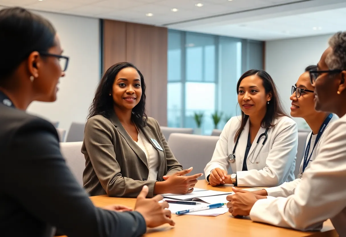 Healthcare professionals engaged in a policy discussion