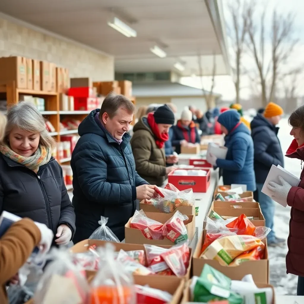 People receiving food assistance at a community pantry in Michigan