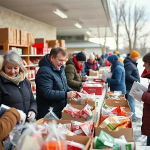 People receiving food assistance at a community pantry in Michigan