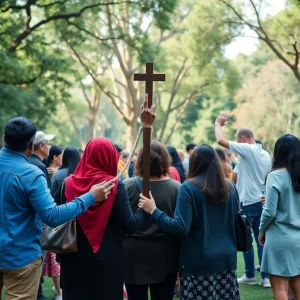 Community gathering symbolizing peace and reflection after hostage release