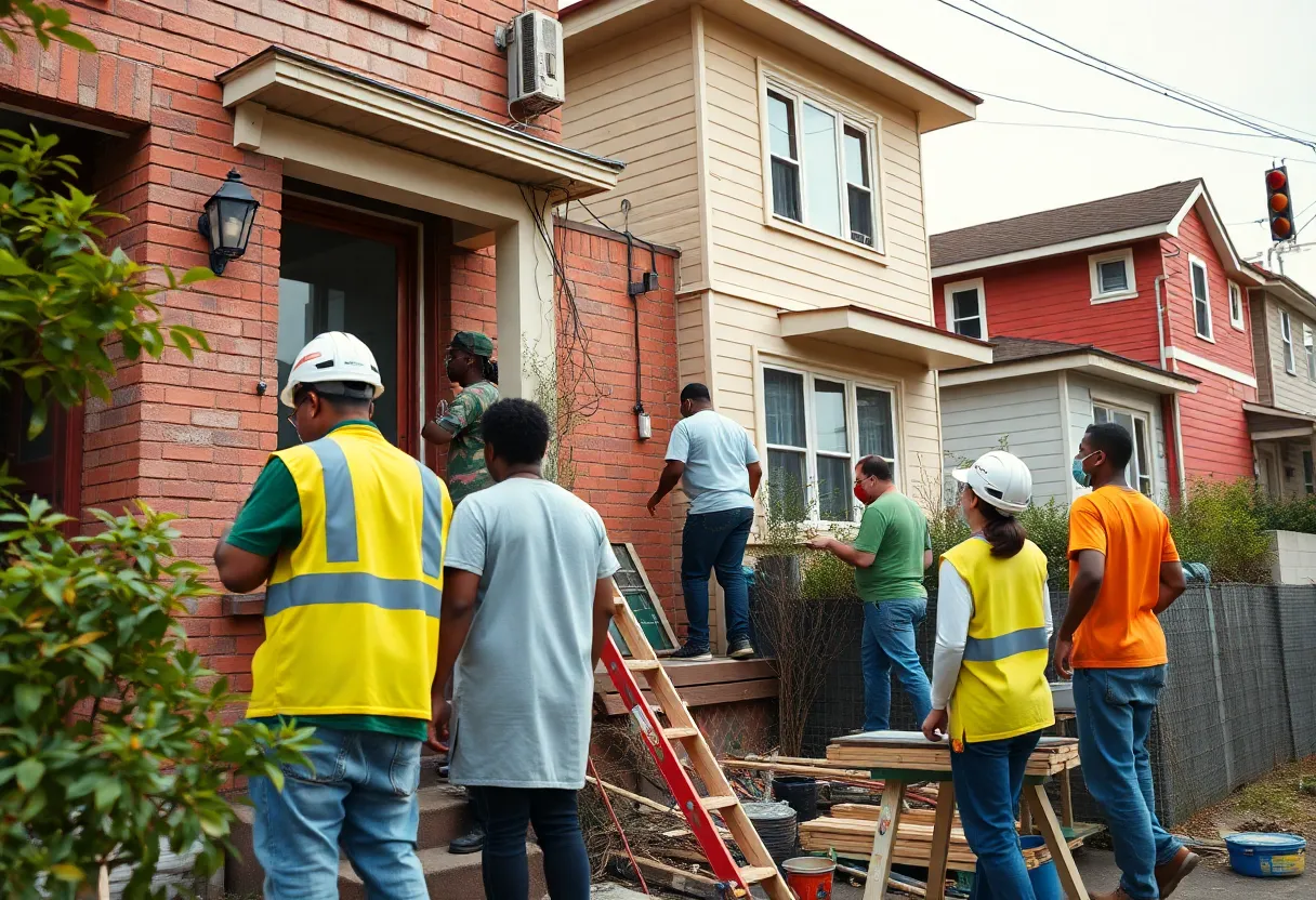 Residents engaged in home renovation in Detroit
