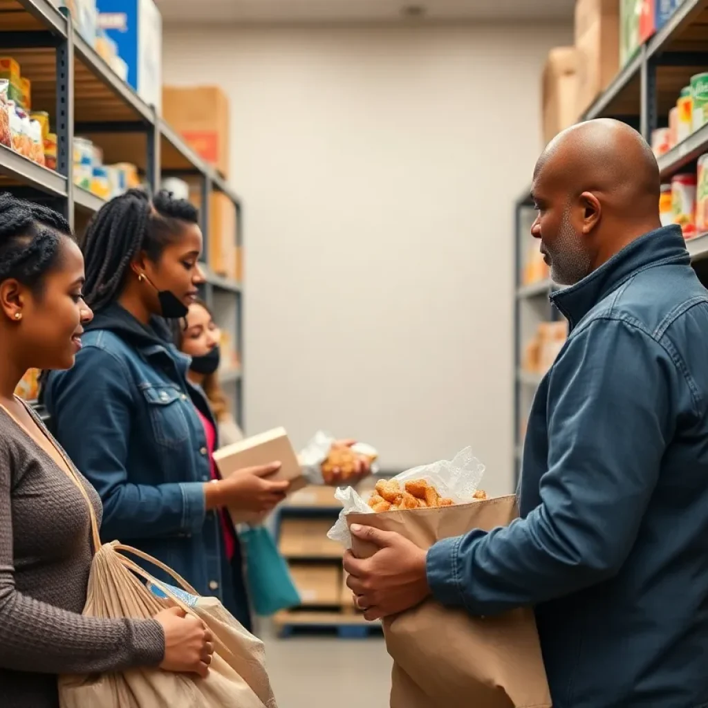 Shelves of food at a community pantry