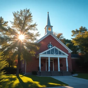 A peaceful community church representing service and remembrance.