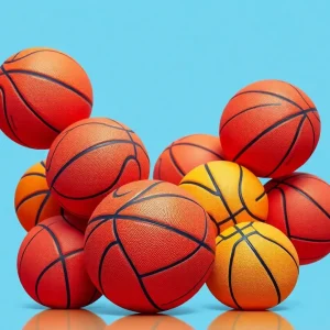 Artistic arrangement of deflated basketballs