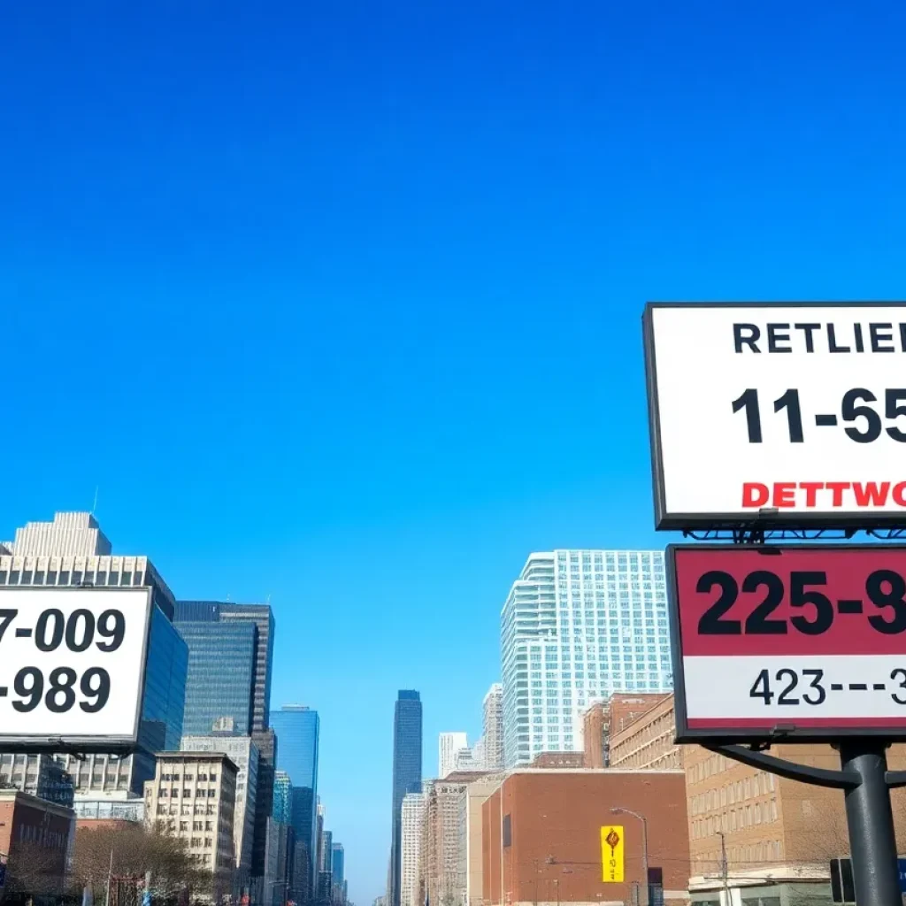 Detroit City Government Cityscape of Detroit showing phone numbers and area codes.