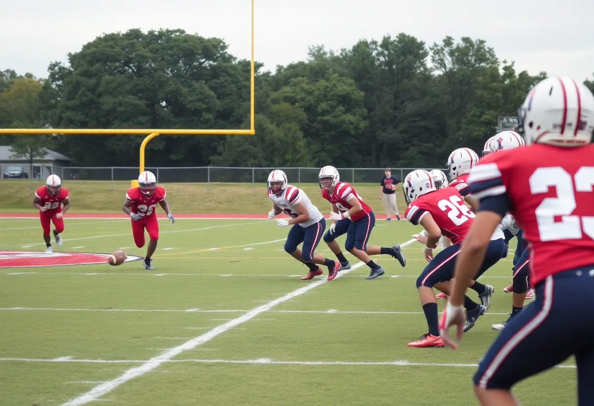 Football players in action during a high school football game