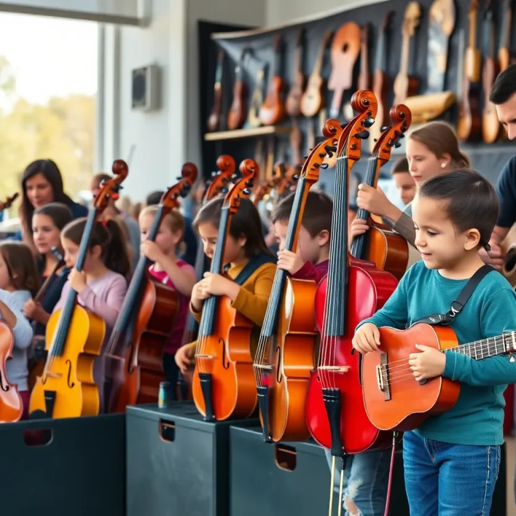 Community members donating instruments for music education