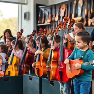 Community members donating instruments for music education