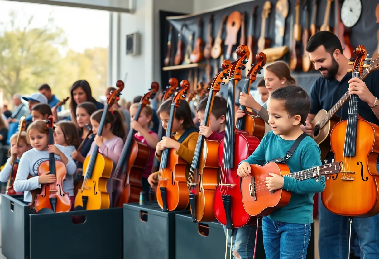 Community members donating instruments for music education