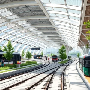 Conceptual image of the new transit hub in Detroit