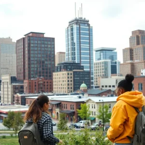 Students interacting in a Detroit urban real estate environment.