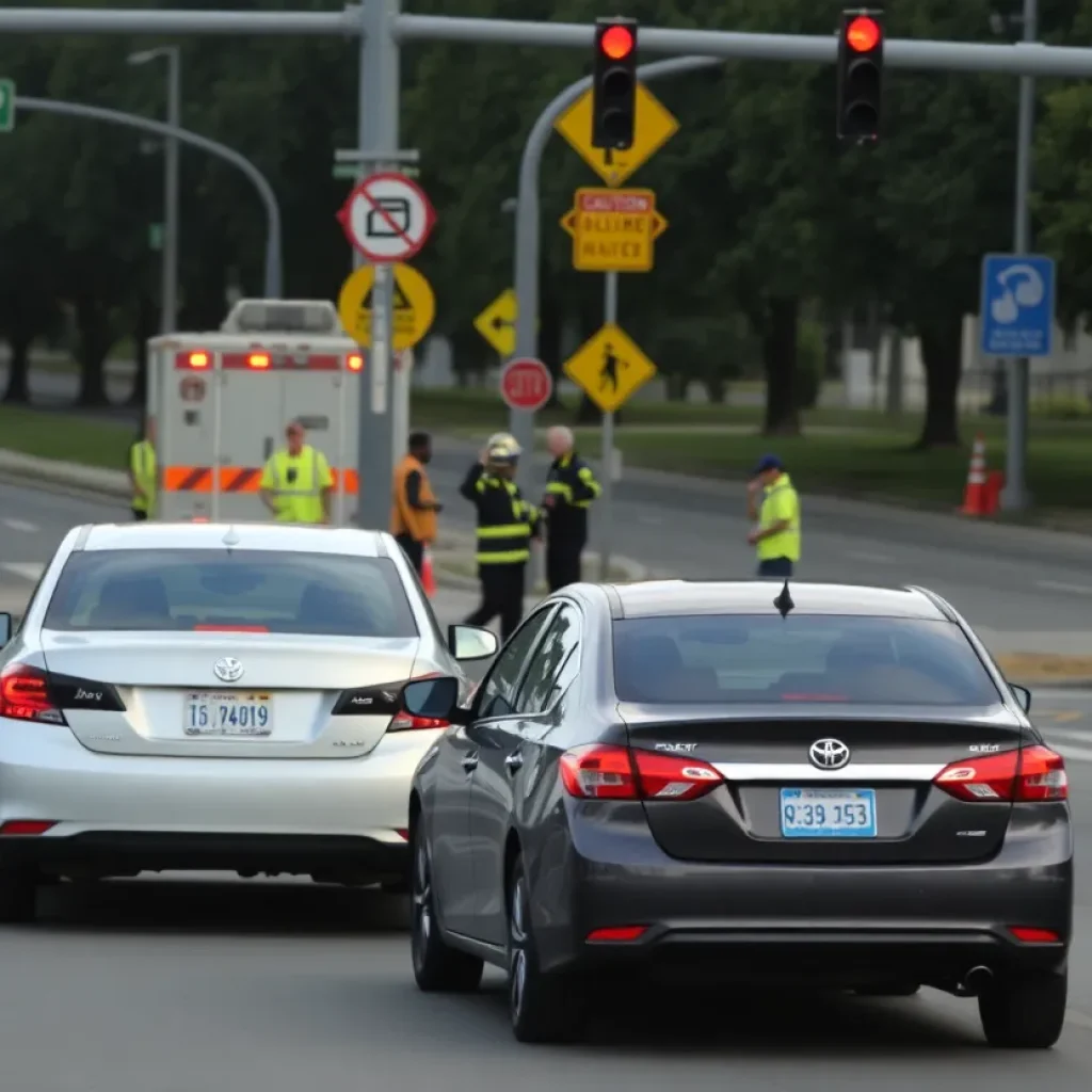 Scene of a vehicle collision in Detroit at a busy intersection