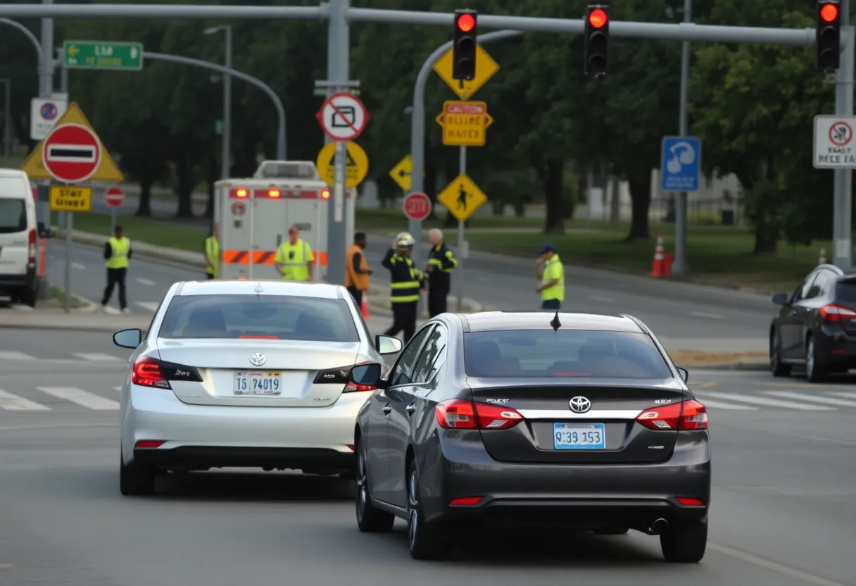 Scene of a vehicle collision in Detroit at a busy intersection