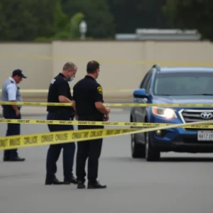 Police investigation scene of a drive-by shooting in Detroit
