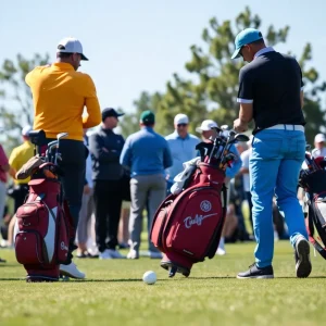 Golf players on a beautiful course with golf gear