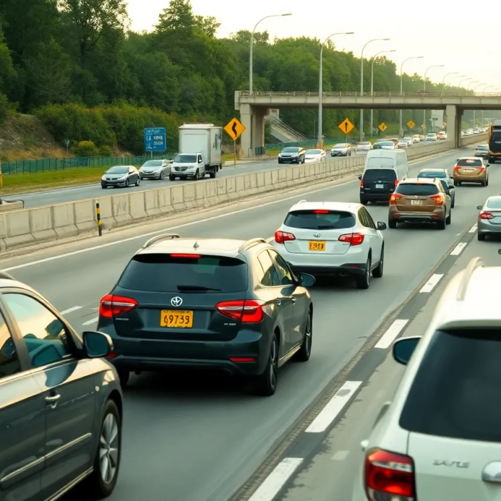 Highway scene promoting safety and awareness regarding road rage