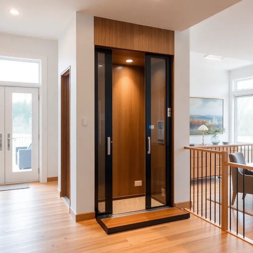 Stylish home elevator in a contemporary living room
