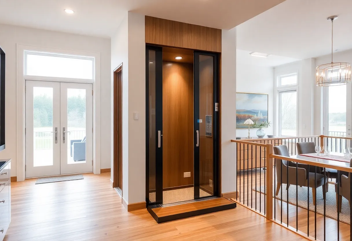 Stylish home elevator in a contemporary living room