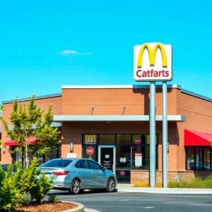 Exterior view of the new Hot 'n Now fast food restaurant in Wayland, MI