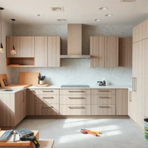 Kitchen renovation with new cabinets and tools