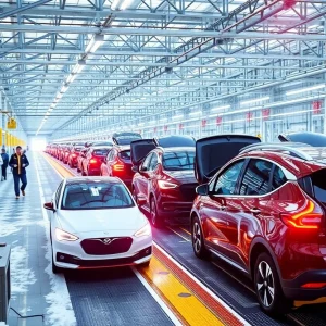Production line of electric vehicles at Lansing assembly plant