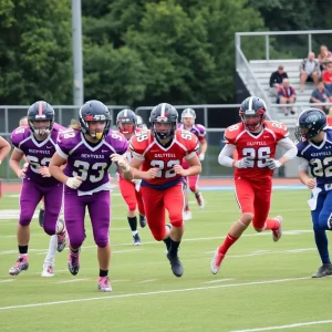 High school football team celebrating a victory