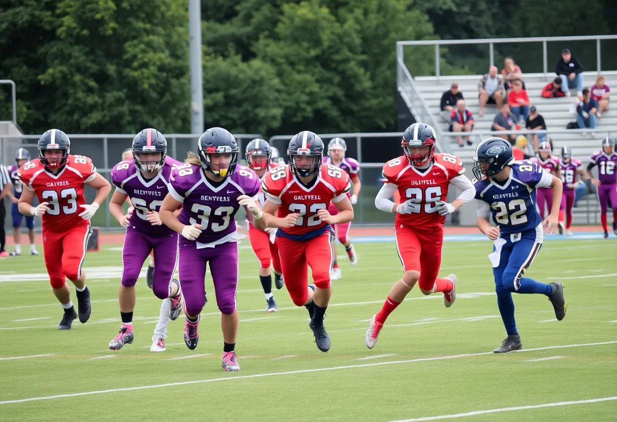 High school football team celebrating a victory