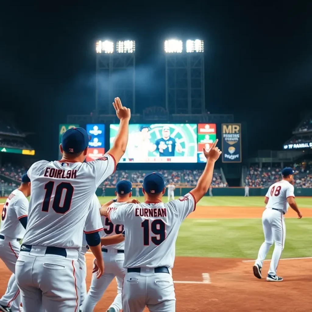 Players celebrating after winning ALDS Game 3