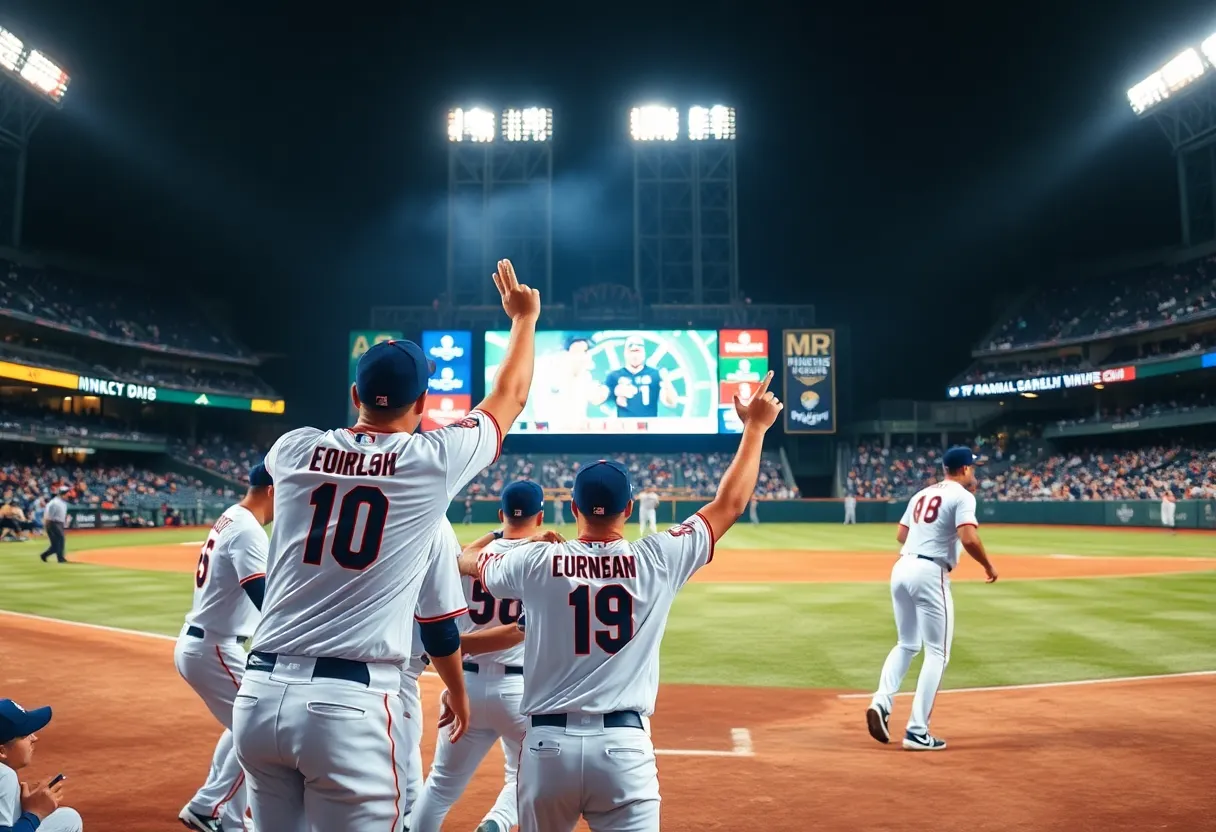 Players celebrating after winning ALDS Game 3