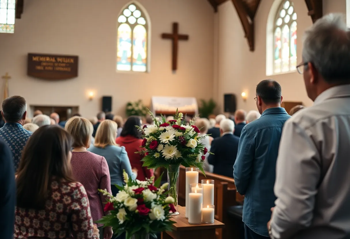 Community gathering for the memorial service of Robert John Wilk
