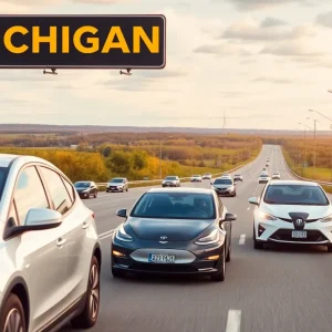 Electric vehicles on a road in Michigan