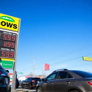 Gas station displaying low prices in Michigan