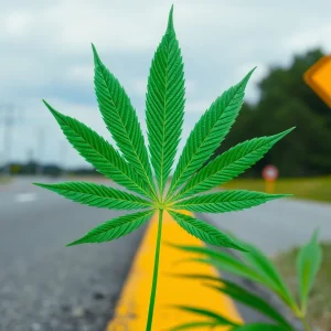 Graphic showing marijuana leaf combined with road construction elements