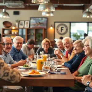 Community members celebrating tax relief measures in a local restaurant