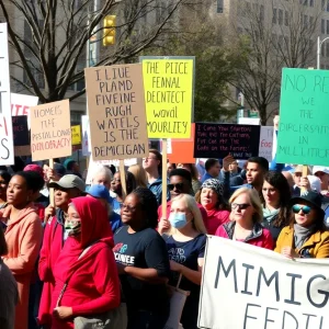 Crowds protesting for civil rights in Michigan