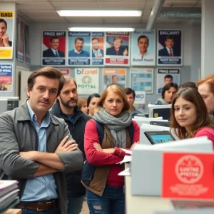 Customers in an Office Depot store looking confused