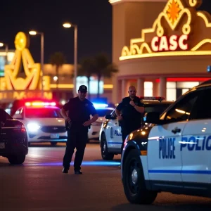 Officers conducting a police operation outside MotorCity Casino in Detroit