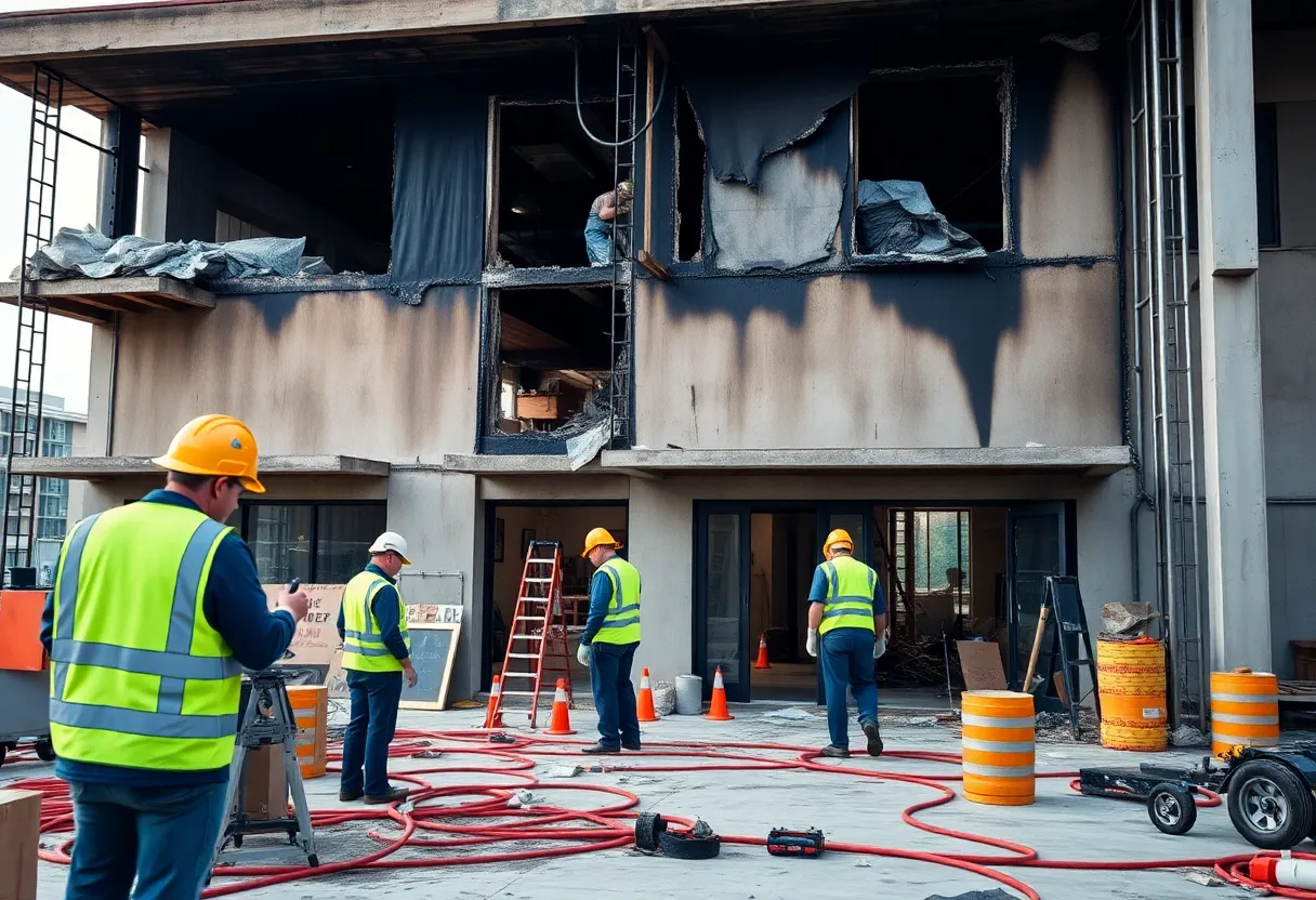 Restoration professionals working on a construction site in Southern California