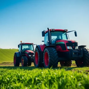 Tractors parked securely on a farm in Huron County