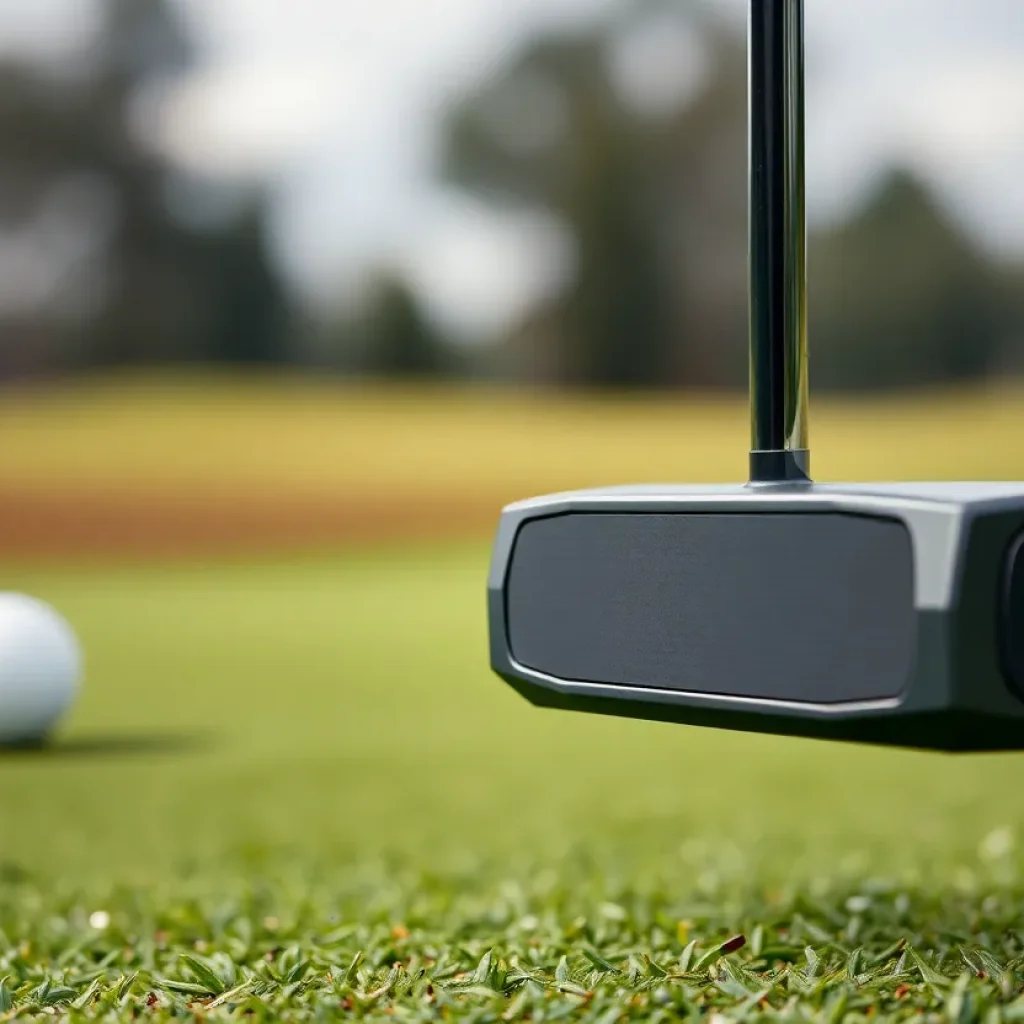Close-up of Odyssey's Tri-Hot S2S putter on a golf course