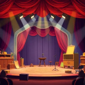 Stage setup for Twelfth Night at Detroit Mercy Theatre Company