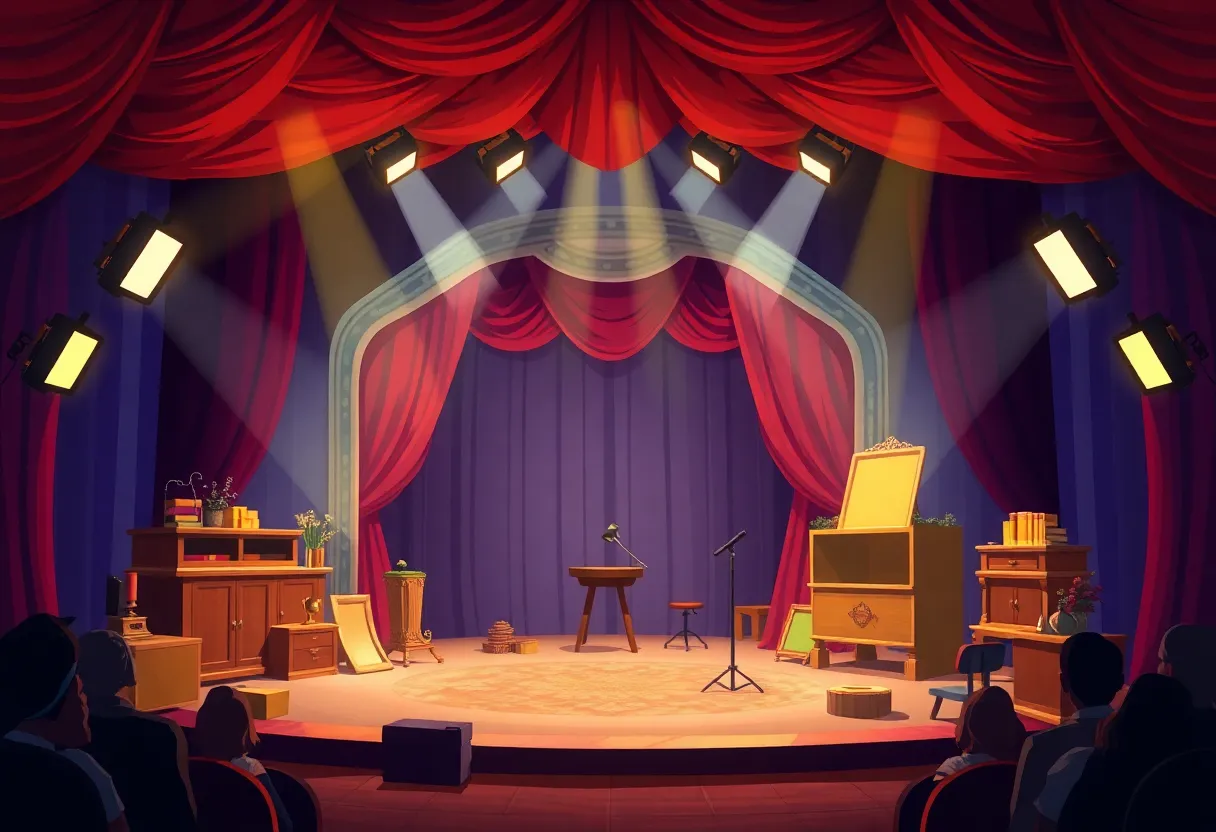 Stage setup for Twelfth Night at Detroit Mercy Theatre Company