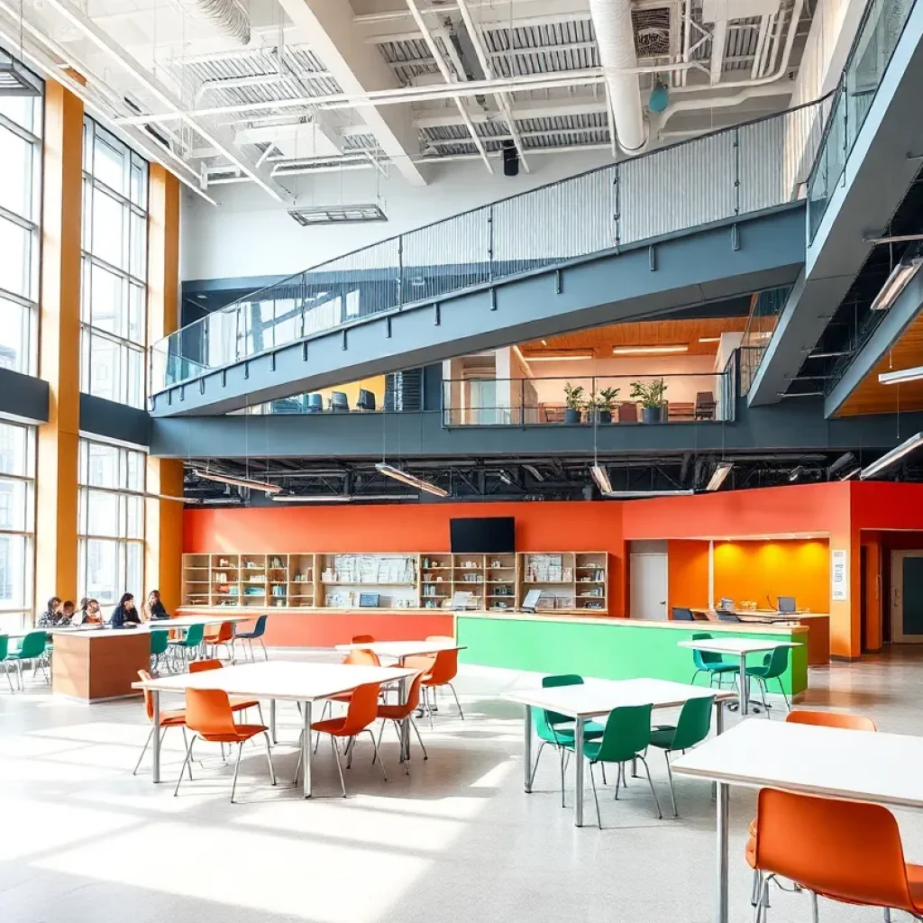 Conceptual design of renovated university spaces with modern classrooms and collaborative areas