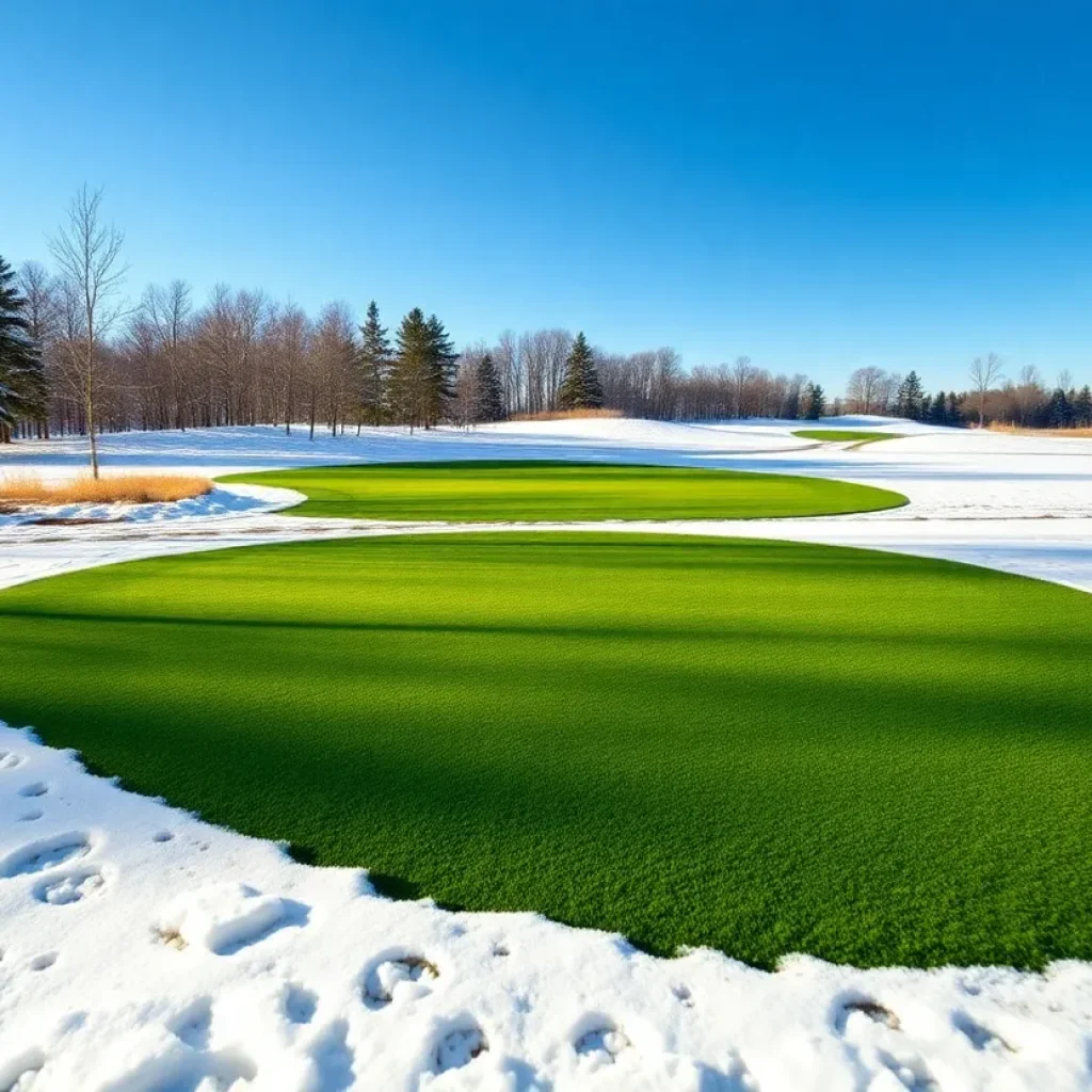Winter golf course showcasing Spurk Golf's innovative mats