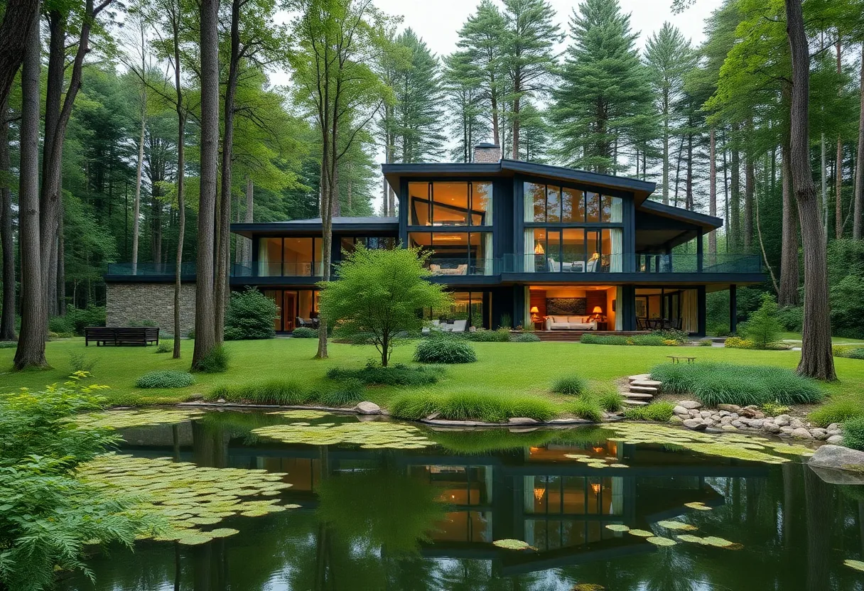 Custom woodland retreat near Ann Arbor, MI, showcasing modern architecture and natural beauty.