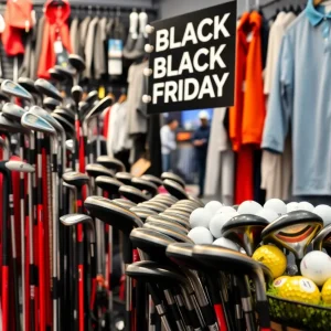 Display of golf equipment on sale for Black Friday