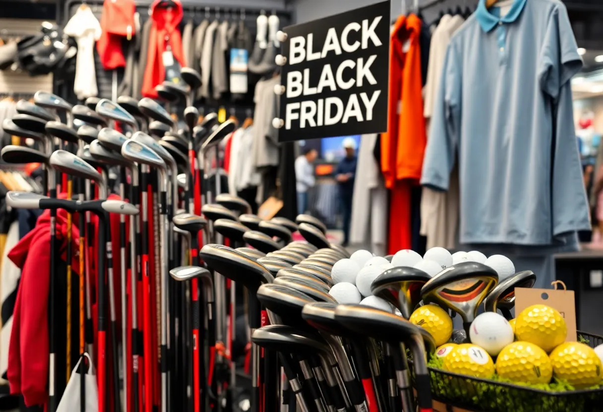 Display of golf equipment on sale for Black Friday