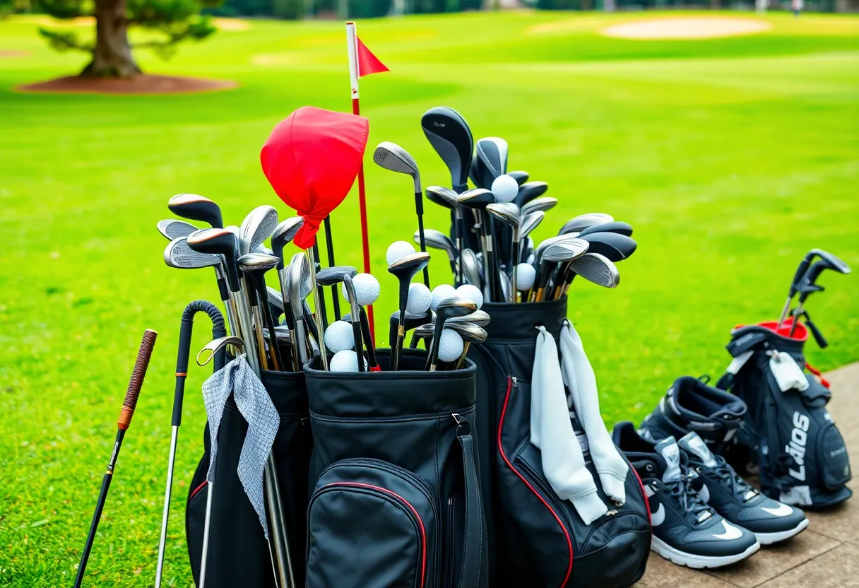 Variety of golf gear including bags, clubs, and shoes on sale for Black Friday 2025